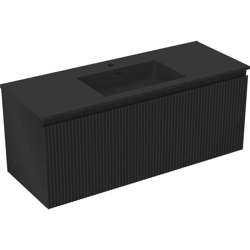 Mexen Rivel vonios kambario spintelė 120 cm su kriaukle Otis, 1 stalčius, grioveliais, juoda matinė - 91A20-12047-1-BF71-W18M71