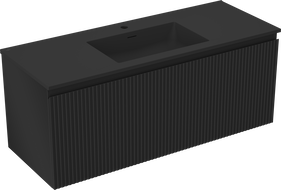 Mexen Rivel vonios kambario spintelė 120 cm su kriaukle Otis, 1 stalčius, grioveliais, juoda matinė - 91A20-12047-1-BF71-W18M71