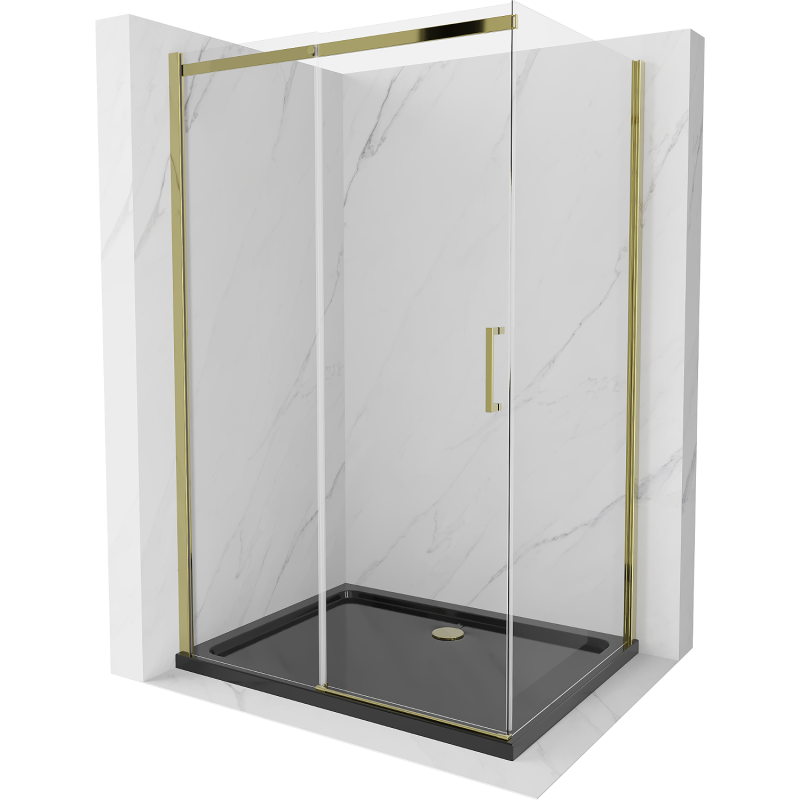 Mexen Omega stumdoma dušo kabina 100 x 80 cm, Skaidrus, Auksinė + dušo padėklas Flat, Juoda - 825-100-080-50-00-4070G