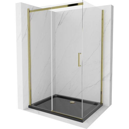 Mexen Omega stumdoma dušo kabina 100 x 80 cm, Skaidrus, Auksinė + dušo padėklas Flat, Juoda - 825-100-080-50-00-4070G