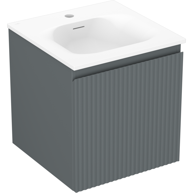 Mexen Rivel vonios spintelė 45 cm su kriaukle Vela, 1 stalčius, grioveliais, matinė grafito/balta - 91A20-04547-1-BF66-W23M01