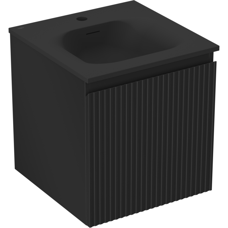 Mexen Rivel vonios spintelė 45 cm su praustuvu Vela, 1 stalčius, rifliuotas, juodas matinis - 91A20-04547-1-BF71-W23M71