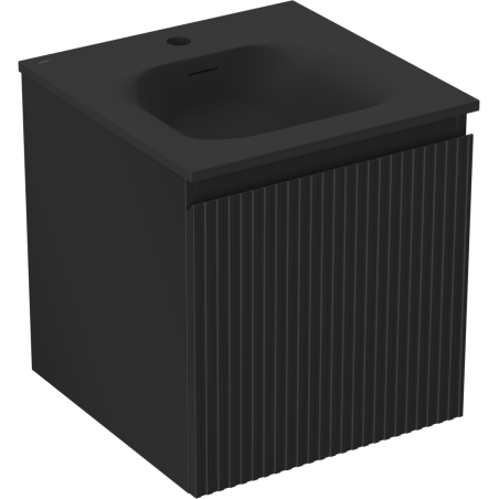 Mexen Rivel vonios spintelė 45 cm su praustuvu Vela, 1 stalčius, rifliuotas, juodas matinis - 91A20-04547-1-BF71-W23M71