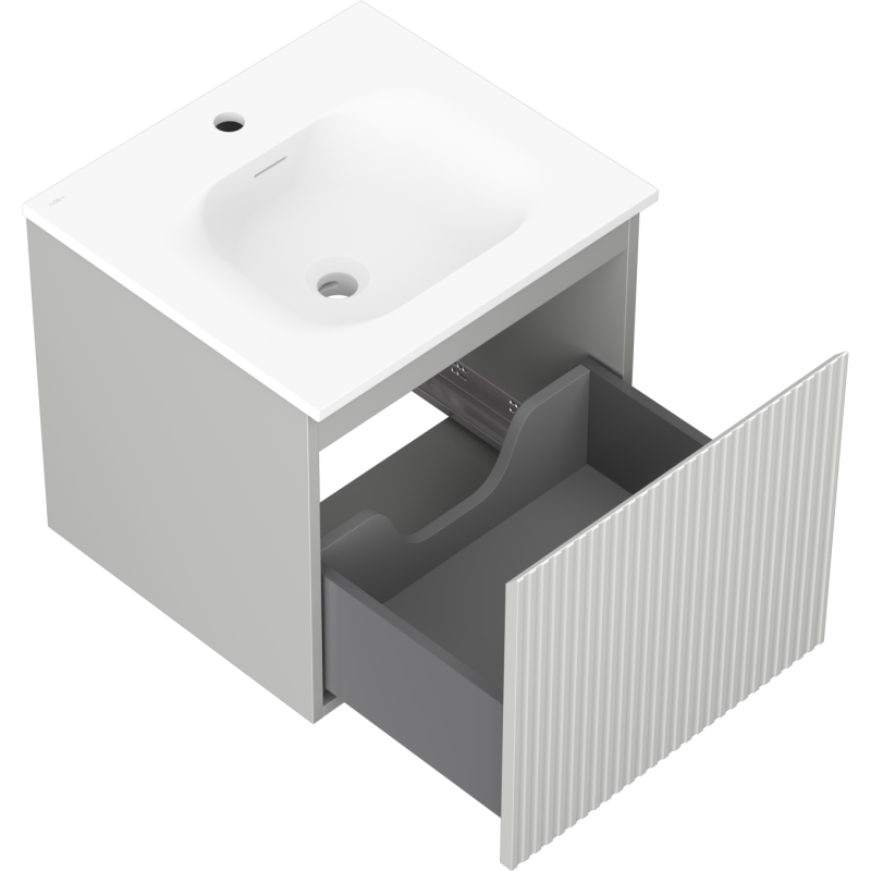 Mexen Rivel vonios spintelė 50 cm su kriaukle Vela, 1 stalčius, vagotas, pilkas matinė/pilka matinė - 91A20-05047-1-BF62-W23M01
