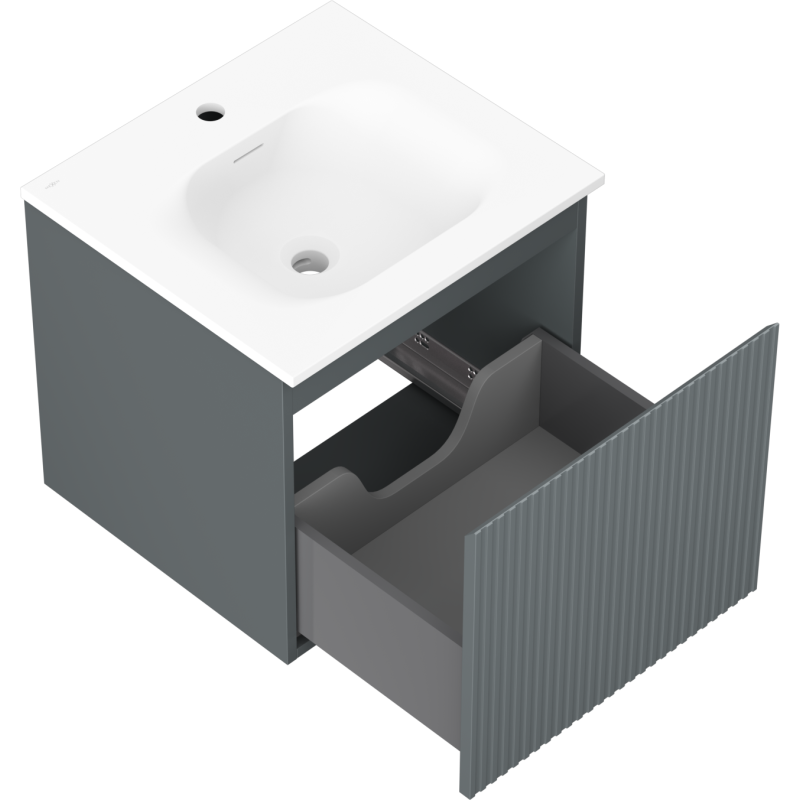 Mexen Rivel vonios spintelė 50 cm su praustuvu Vela, 1 stalčius, rifliuota, matinė grafito / matinė balta