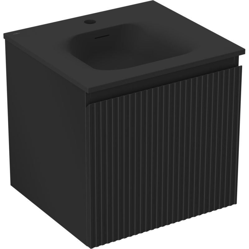 Mexen Rivel vonios spintelė 50 cm su Vela kriaukle, 1 stalčius, rifliuota, juoda matinė - 91A20-05047-1-BF71-W23M71