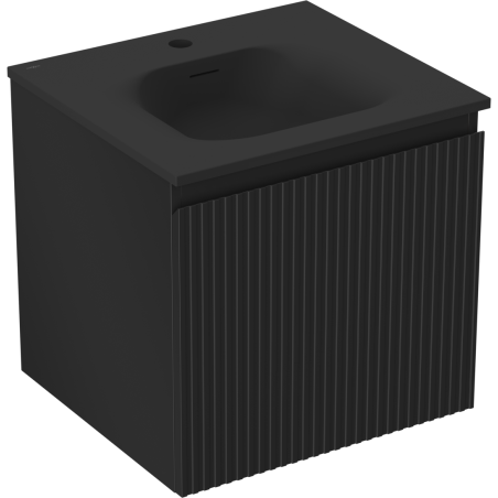 Mexen Rivel vonios spintelė 50 cm su Vela kriaukle, 1 stalčius, rifliuota, juoda matinė - 91A20-05047-1-BF71-W23M71