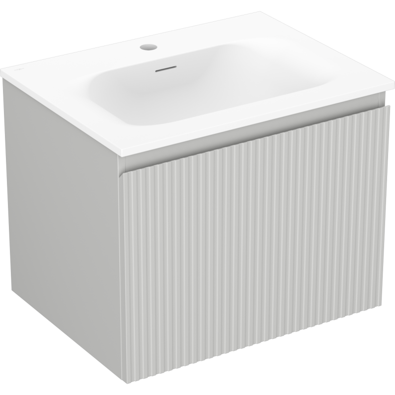 Mexen Rivel vonios spintelė 60 cm su praustuvu Vela, 1 stalčius, briaunuota, pilka matinė / balta matinė