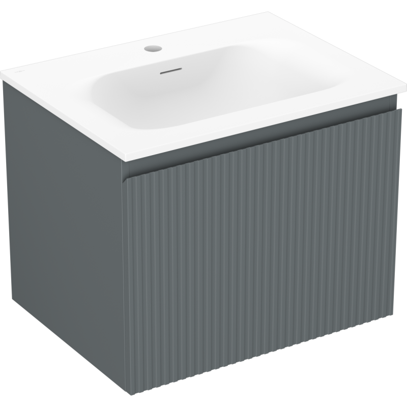 Mexen Rivel vonios spintelė su praustuvu Vela, 60 cm, 1 stalčius, briaunuota, grafito matinė/balta matinė