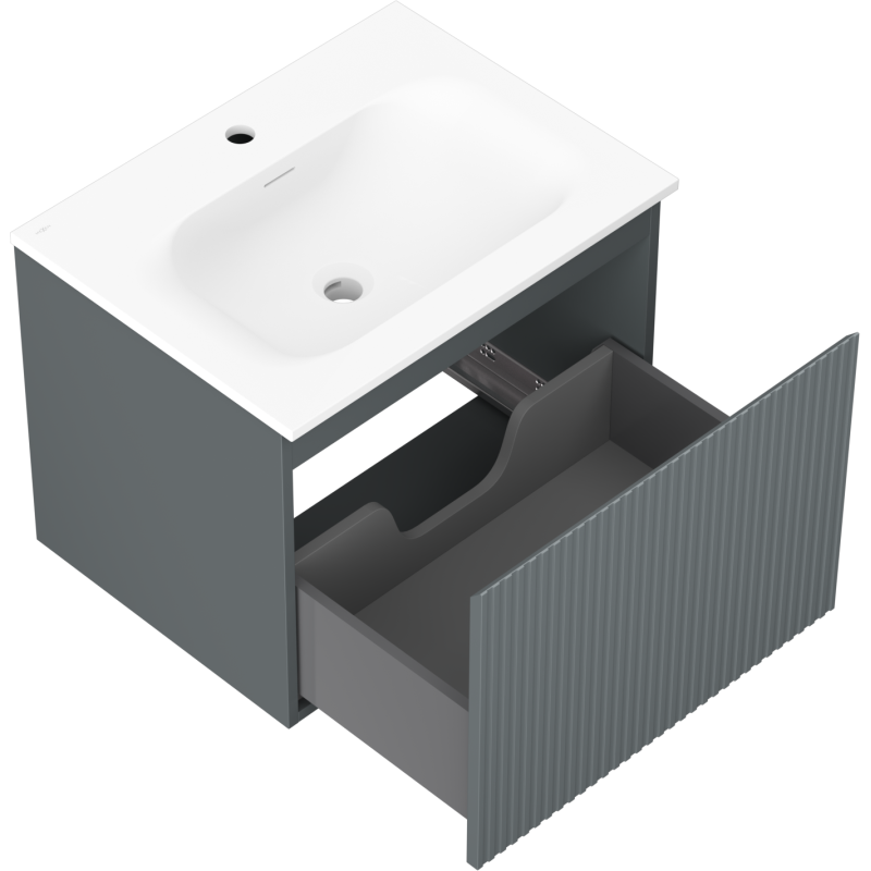 Mexen Rivel vonios spintelė su praustuvu Vela, 60 cm, 1 stalčius, briaunuota, grafito matinė/balta matinė