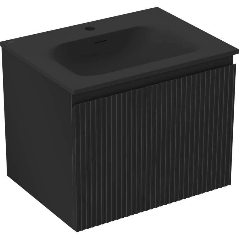 Mexen Rivel vonios kambario spintelė 60 cm su praustuvu Vela, 1 stalčius, gofruota, juoda matinė - 91A20-06047-1-BF71-W23M71