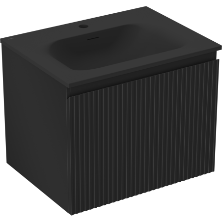 Mexen Rivel vonios kambario spintelė 60 cm su praustuvu Vela, 1 stalčius, gofruota, juoda matinė - 91A20-06047-1-BF71-W23M71