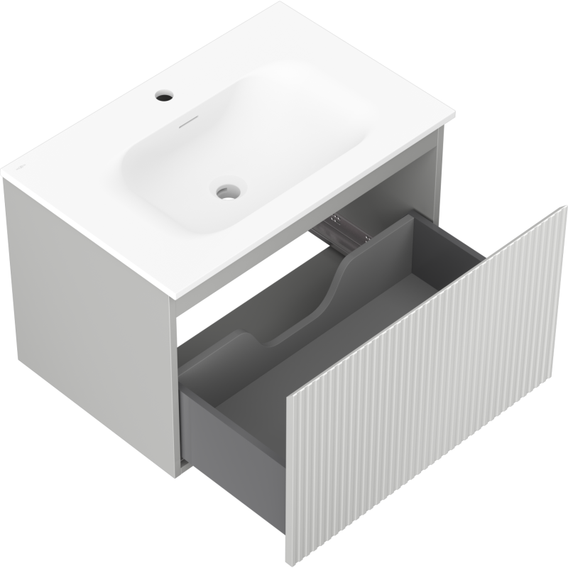 Mexen Rivel vonios spintelė 70 cm su praustuvu Vela, 1 stalčius, grioveliuota, pilka matinė/balta matinė