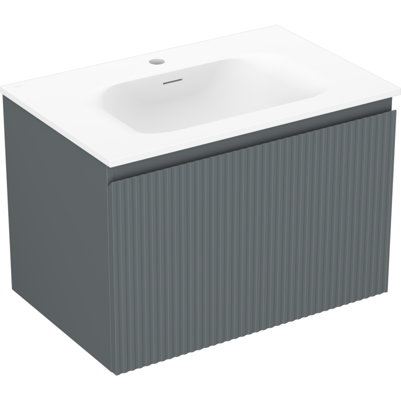 Mexen Rivel vonios spintelė 70 cm su Vela kriaukle, 1 stalčius, grioveliais, matinė grafito/balta matinė