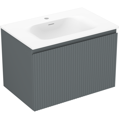 Mexen Rivel vonios spintelė 70 cm su Vela kriaukle, 1 stalčius, grioveliais, matinė grafito/balta matinė