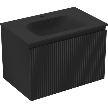 Mexen Rivel vonios spintelė 70 cm su praustuvu Vela, 1 stalčius, grioveliai, juoda matinė - 91A20-07047-1-BF71-W23M71