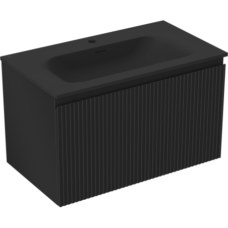 Mexen Rivel vonios kambario spintelė 80 cm su kriaukle Vela, 1 stalčius, rifliuota, juoda matinė - 91A20-08047-1-BF71-W23M71