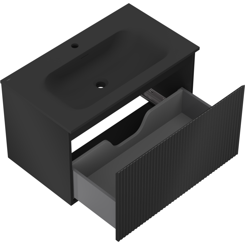 Mexen Rivel vonios kambario spintelė 80 cm su kriaukle Vela, 1 stalčius, rifliuota, juoda matinė - 91A20-08047-1-BF71-W23M71