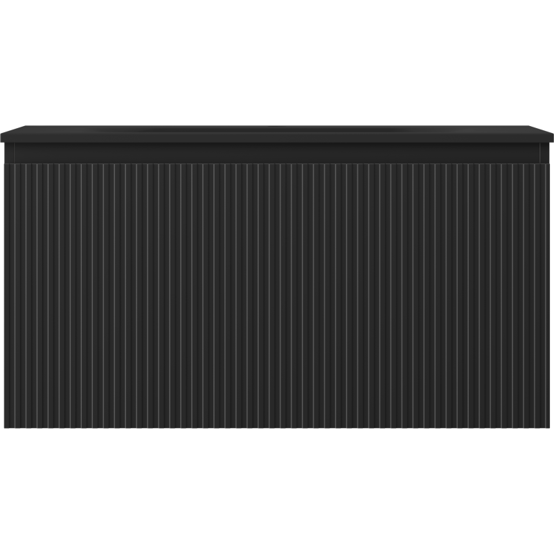 Mexen Rivel vonios spintelė 90 cm su Vela kriaukle, 1 stalčius, rifliuota, juoda matinė - 91A20-09047-1-BF71-W23M71