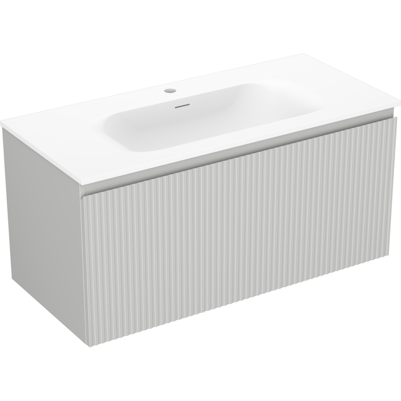 Mexen Rivel vonios spintelė 100 cm su praustuvu Vela, 1 stalčius, rifliuotas, pilkas matinis/baltas matinis