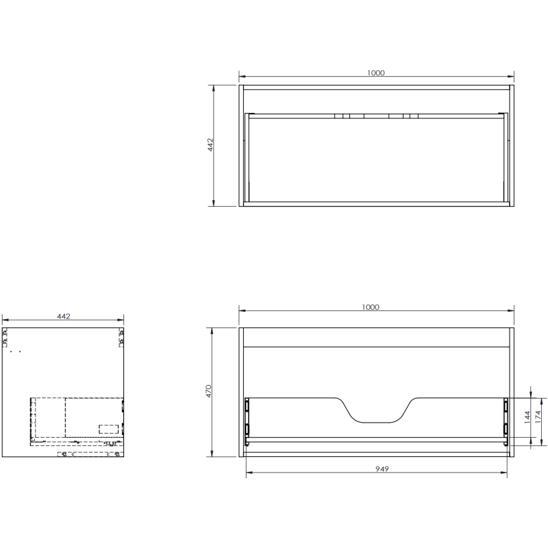 Mexen Rivel vonios spintelė 100 cm su praustuvu Vela, 1 stalčius, rifliuotas, pilkas matinis/baltas matinis