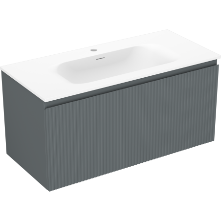 Mexen Rivel vonios spintelė 100 cm su praustuvu Vela, 1 stalčius, grioveliais, grafito matinė / balta matinė