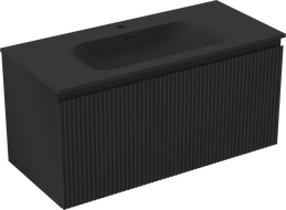 Mexen Rivel vonios spintelė 100 cm su praustuvu Vela, 1 stalčius, gofruota, juoda matinė - 91A20-10047-1-BF71-W23M71