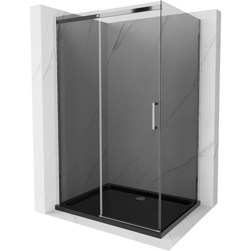 Mexen Omega stumdomas dušo kabina 100 x 80 cm, grafitas, chromas + juoda Flat dušo padėklas - 825-100-080-01-40-4070