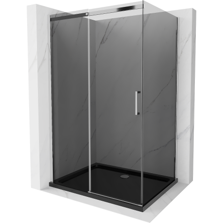 Mexen Omega stumetro aštuonių dėžių stumdomo tipo dušo kabina, grafitas, chromas + Flat padėklas, juodas