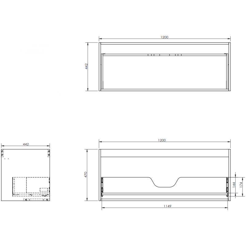 Mexen Rivel vonios spintelė 120 cm su praustuvu Vela, 1 stalčius, rifliuotas, grafito matas/balta matas -