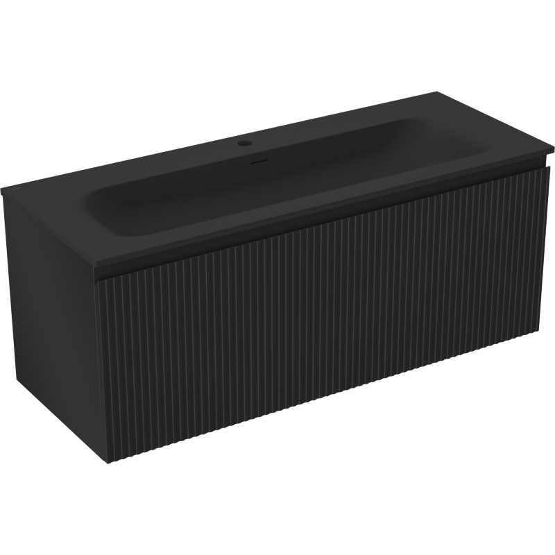 Mexen Rivel vonios kambario spintelė 120 cm su praustuvu Vela, 1 stalčius, rifliuota, juoda matinė - 91A20-12047-1-BF71-W23M71