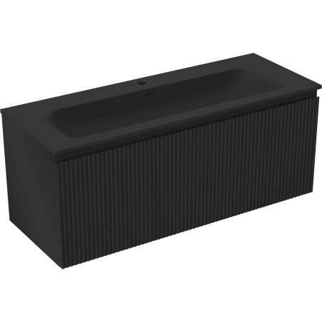 Mexen Rivel vonios kambario spintelė 120 cm su praustuvu Vela, 1 stalčius, rifliuota, juoda matinė - 91A20-12047-1-BF71-W23M71