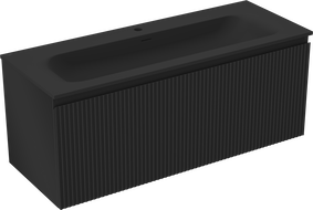 Mexen Rivel vonios kambario spintelė 120 cm su praustuvu Vela, 1 stalčius, rifliuota, juoda matinė - 91A20-12047-1-BF71-W23M71