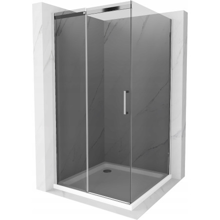 Mexen Omega stumetrinė dušo kabina stumdomomis durimis, grafito spalvos, chromuota + plokščias padėklas, baltas