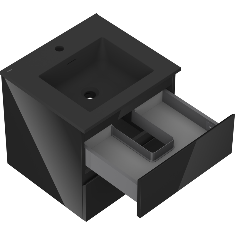 Mexen Orio vonios spintelė 50 cm su Otis praustuvu, 2 stalčiai, juoda blizgi/juoda matinė - 91A10-05047-2-BFF70-W18M71