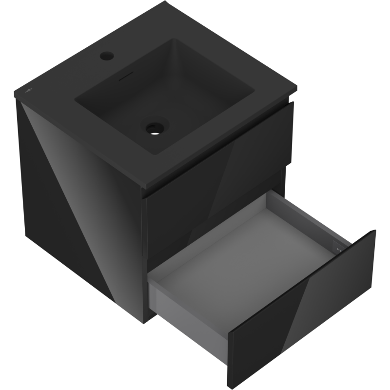 Mexen Orio vonios spintelė 50 cm su Otis praustuvu, 2 stalčiai, juoda blizgi/juoda matinė - 91A10-05047-2-BFF70-W18M71