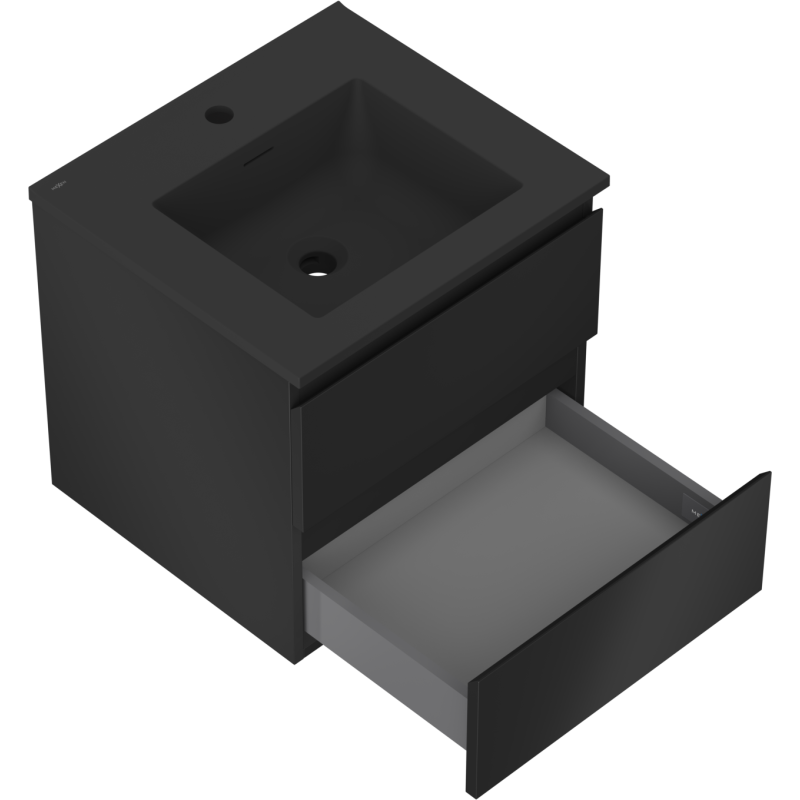 Mexen Orio vonios spintelė 50 cm su Otis praustuvu, 2 stalčiai, juodas matinis - 91A10-05047-2-BFF71-W18M71