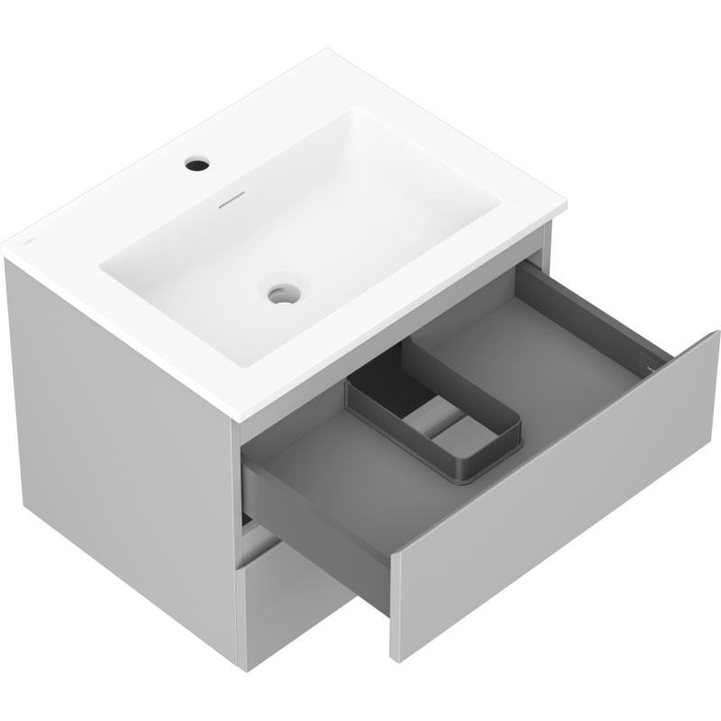 Mexen Orio 60 cm vonios spintelė su kriaukle Otis, 2 stalčiai, pilka matinė/balta matinė - 91A10-06047-2-BFF62-W18M01