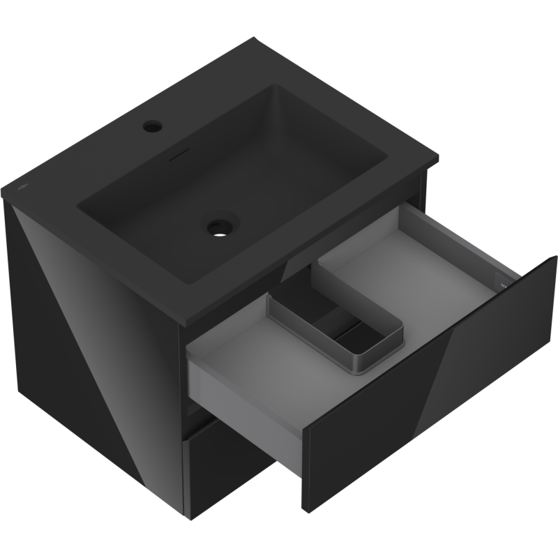 Mexen Orio vonios spintelė 60 cm su praustuvu Otis, 2 stalčiai, blizgi juoda/matinė juoda - 91A10-06047-2-BFF70-W18M71