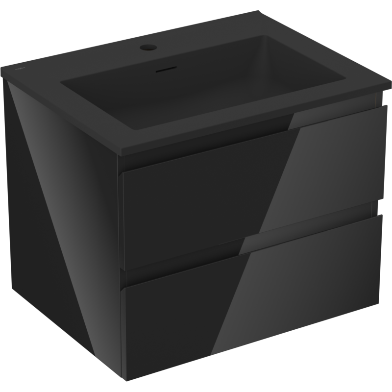 Mexen Orio vonios spintelė 60 cm su praustuvu Otis, 2 stalčiai, blizgi juoda/matinė juoda - 91A10-06047-2-BFF70-W18M71