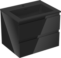 Mexen Orio vonios spintelė 60 cm su praustuvu Otis, 2 stalčiai, blizgi juoda/matinė juoda - 91A10-06047-2-BFF70-W18M71