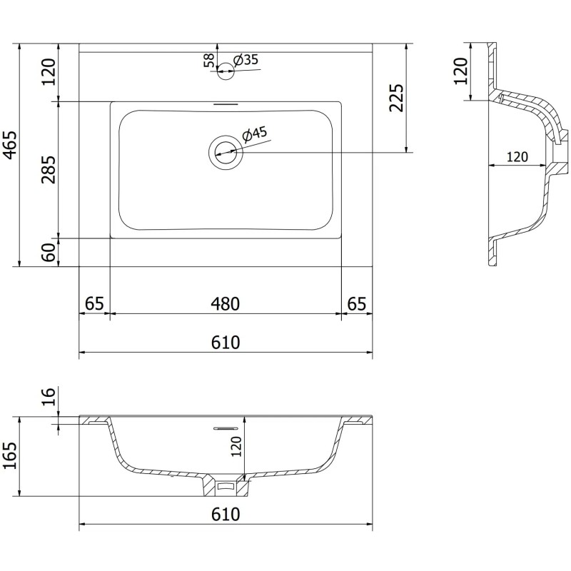 Mexen Orio vonios kambario spintelė 60 cm su praustuvu Otis, 2 stalčiai, juoda matinė - 91A10-06047-2-BFF71-W18M71