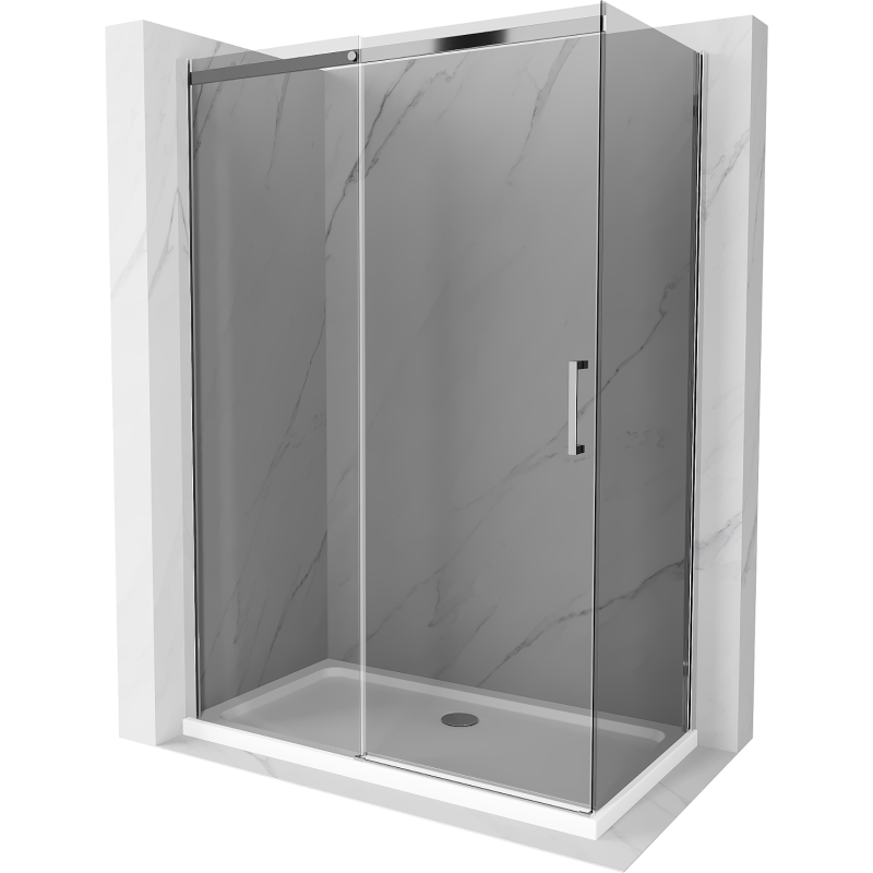 Mexen Omega slankiojama dušo kabina 140 x 80 cm, grafito spalvos, chromuota + Flat padėklas, baltas - 825-140-080-01-40-4010