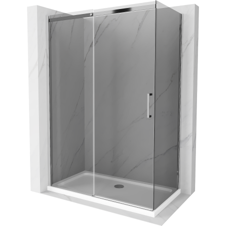 Mexen Omega slankiojama dušo kabina 140 x 80 cm, grafito spalvos, chromuota + Flat padėklas, baltas - 825-140-080-01-40-4010
