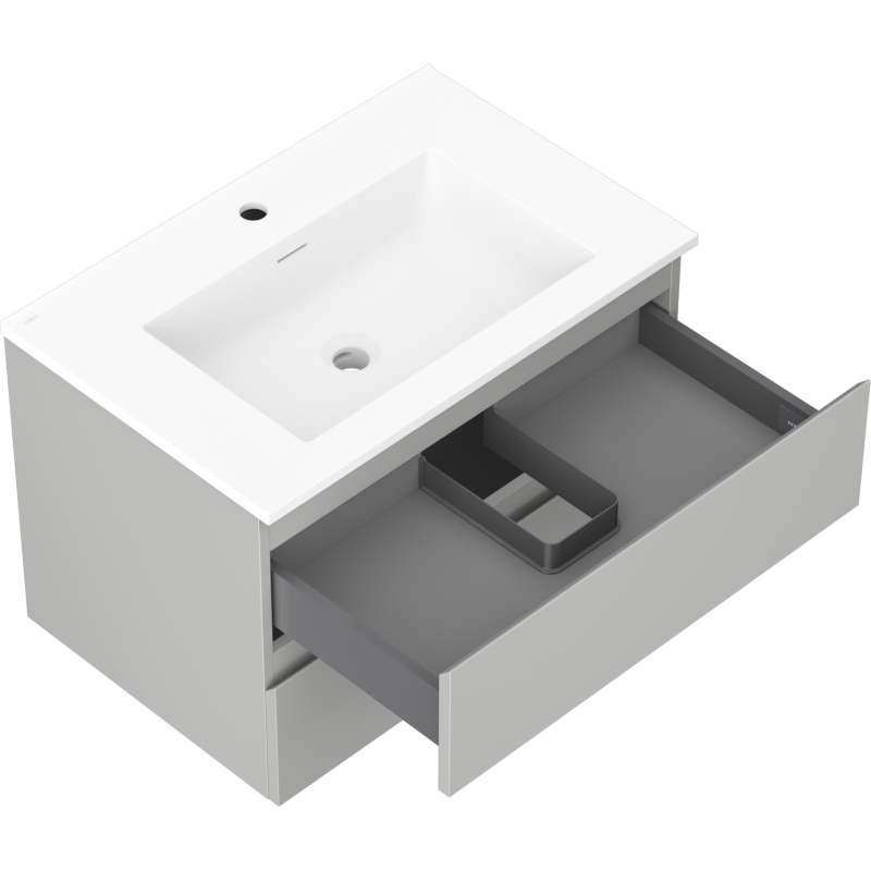 Mexen Orio vonios kambario spintelė 70 cm su Otis praustuvu, 2 stalčiai, pilka matinė/balta matinė - 91A10-07047-2-BFF62-W18M01