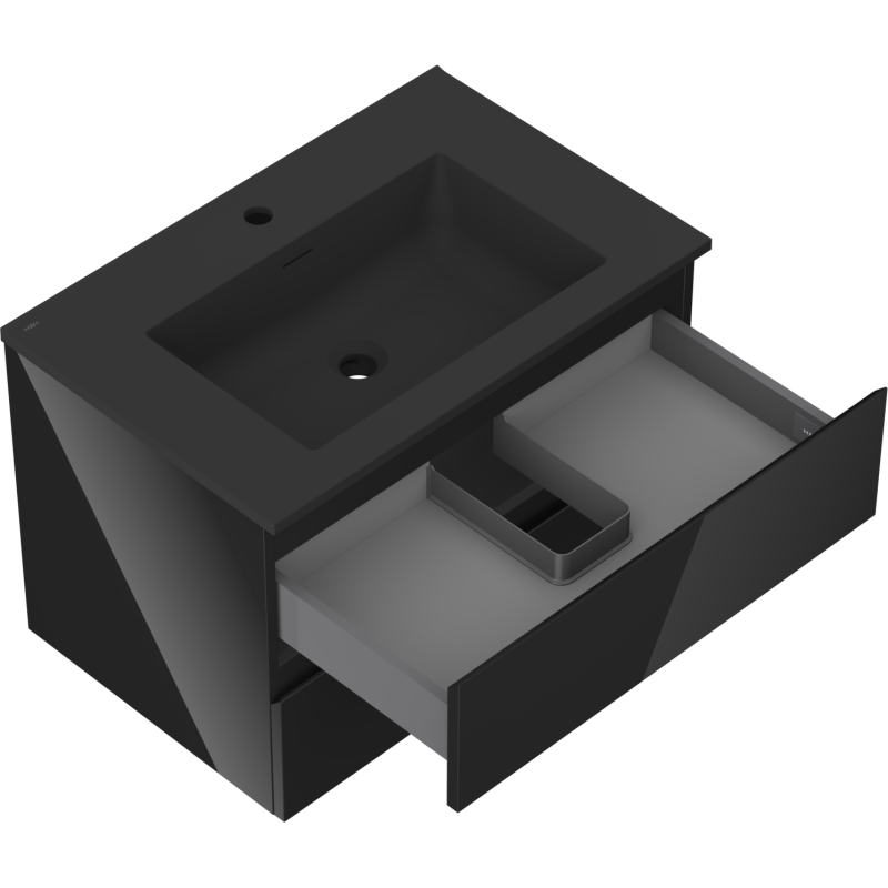 Mexen Orio 70 cm vonios spintelė su Otis praustuvu, 2 stalčiai, juodas blizgus/juodas matinis - 91A10-07047-2-BFF70-W18M71