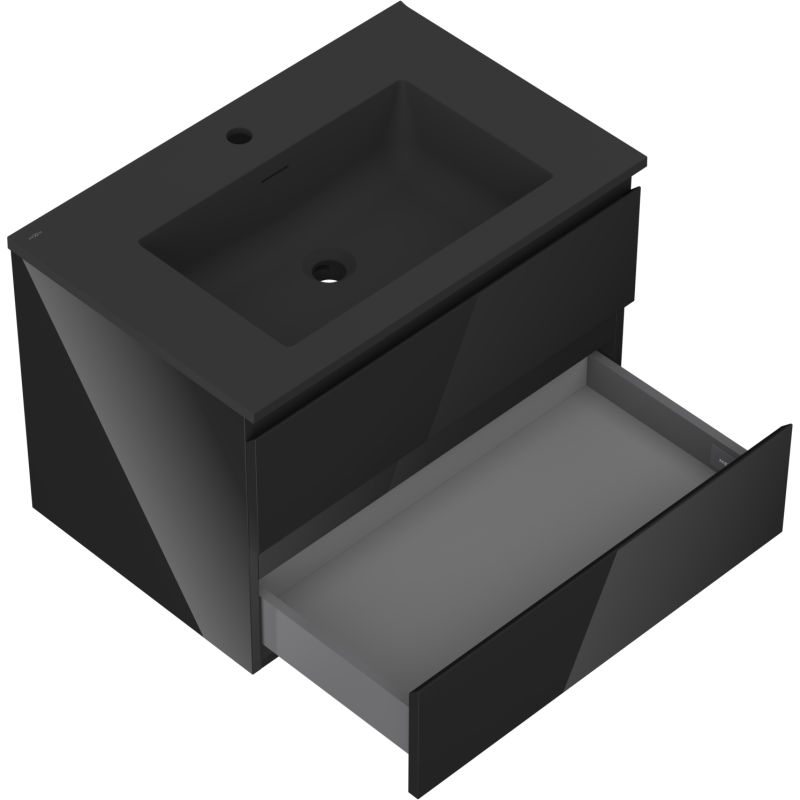 Mexen Orio 70 cm vonios spintelė su Otis praustuvu, 2 stalčiai, juodas blizgus/juodas matinis - 91A10-07047-2-BFF70-W18M71