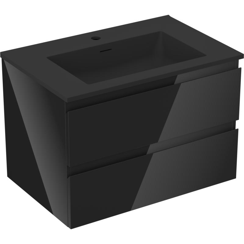 Mexen Orio 70 cm vonios spintelė su Otis praustuvu, 2 stalčiai, juodas blizgus/juodas matinis - 91A10-07047-2-BFF70-W18M71