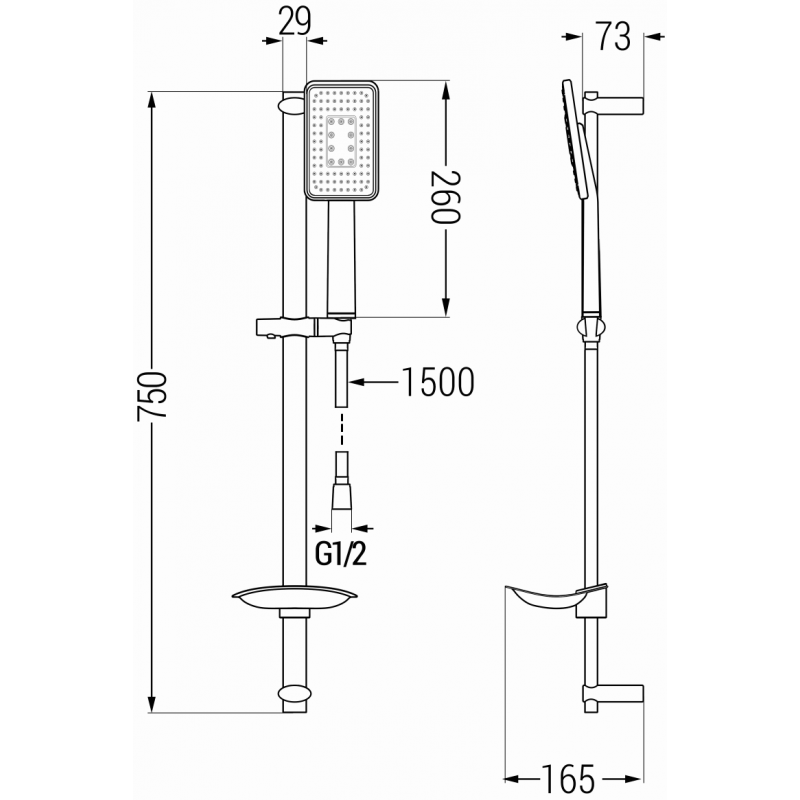 Mexen DB54 slankiojamasis dušo rinkinys, juodas/chromas - 785544584-17