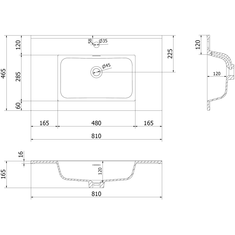 Mexen Orio 80 cm vonios spintelė su praustuvu Otis, 2 stalčiai, grafitas matinis/baltas matinis - 91A10-08047-2-BFF66-W18M01